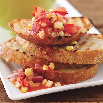 Smoky corn and tomato bruschetta