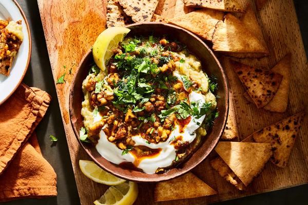 Smoky eggplant dip with kefir & buttered walnuts