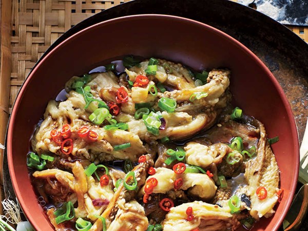 Smoky eggplant with scallion oil