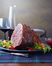 Smoky glazed ham with red pepper jelly