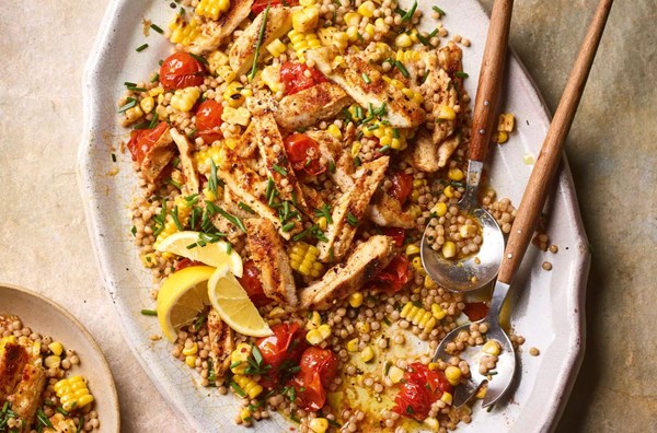 Smoky griddled chicken salad with corn & couscous