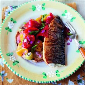 Smoky grilled mackerel fillets with Tuscan salad