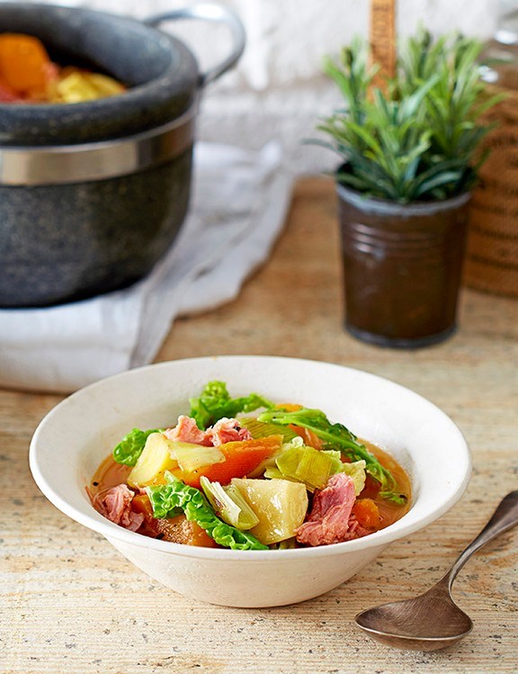 Smoky ham hock and root veg stew