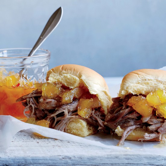 Smoky kalua pork sandwiches with spiced pineapple jam