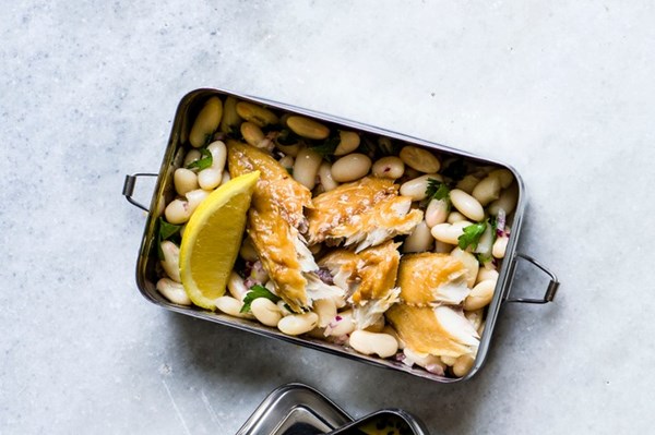 Smoky mackerel and beans lunch box