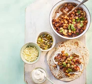 Smoky mushroom & chickpea fajitas with charred spring onion salsa
