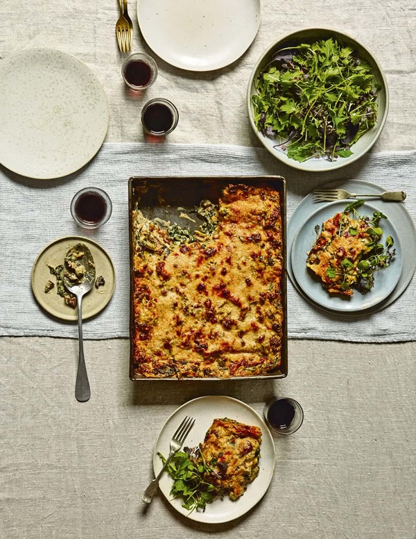 Smoky mushroom and roast kale lasagne