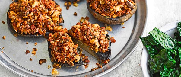 Smoky mushroom and walnut-stuffed portobellos