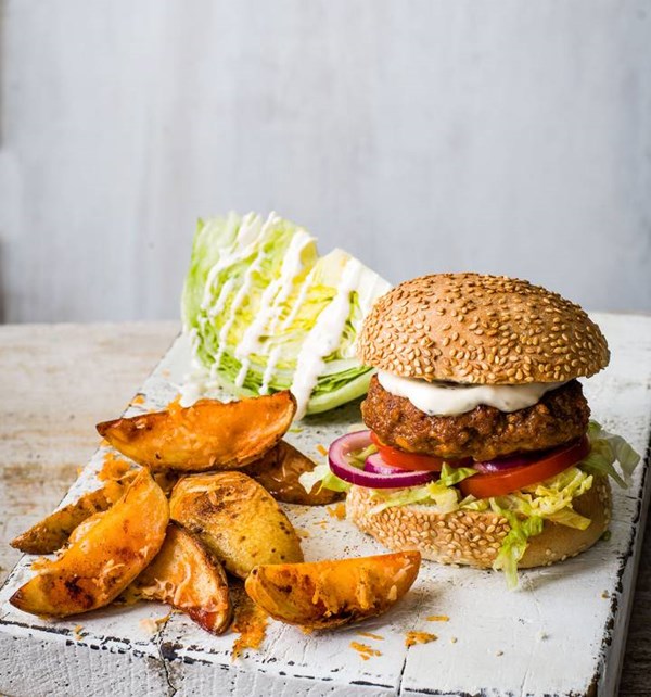 Smoky pork burger & wedges