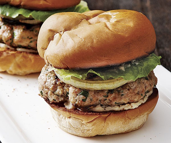 Smoky pork burgers with grilled sweet onion