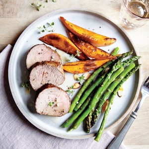 Smoky pork tenderloin with roasted sweet potatoes