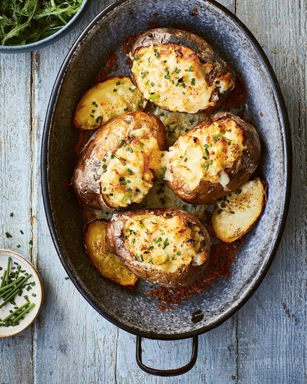 Smoky potatoes with roast garlic and Lancashire cheese