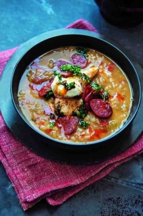 Smoky red lentil, chicken and chorizo soup