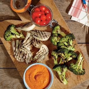 Smoky red pepper dip with grilled crudités 