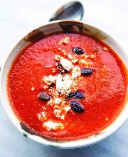 Smoky red pepper soup with pumpkin seeds & feta [Kimberley Hasselbrink]