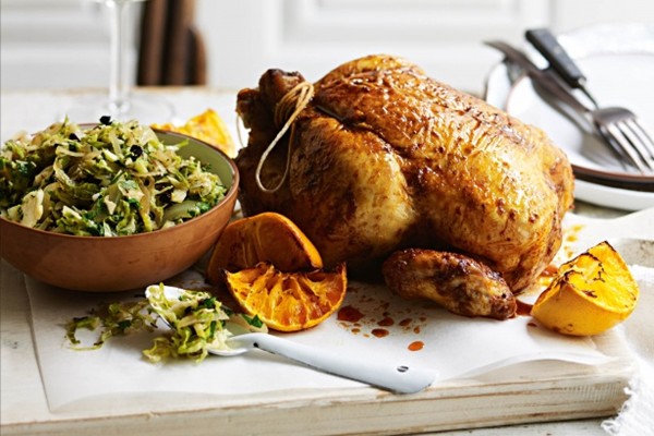 Smoky roast chicken with 'sproutkraut'