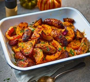 Smoky sausage & squash traybake