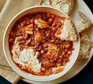 Smoky slow cooker pork with Boston baked beans