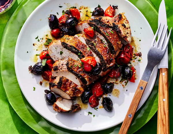 Smoky stuffed chicken with serrano ham and olives