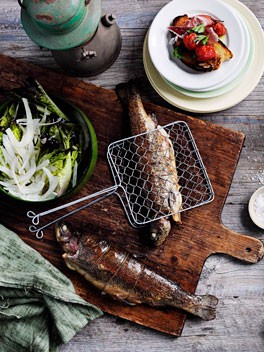 Smoky stuffed trout with smoky garlic and  lime mayo