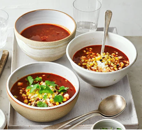 Smoky tomato, chipotle & charred corn soup