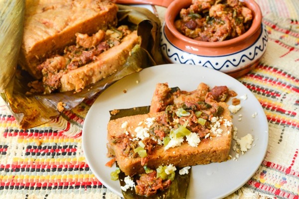 Smoky tomato shrimp tamal