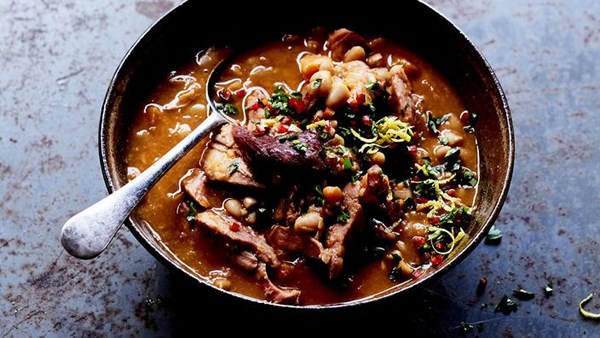 Smoky white bean & ham hock soup with gremolata
