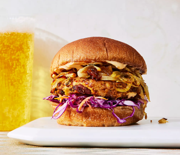 Smothered black soybean burgers