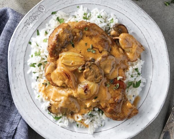 Smothered pork and mushrooms