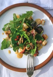 Snail, dandelion and bacon salad