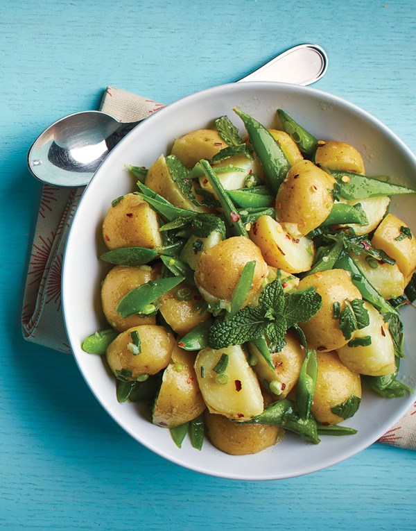 Snap pea & potato salad with mint and honey
