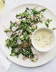 Snap pea and radish salad with tahini dressing