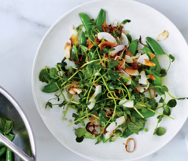 Snap pea salad with coconut gremolata