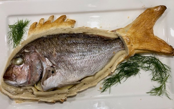Snapper baked in salt crust