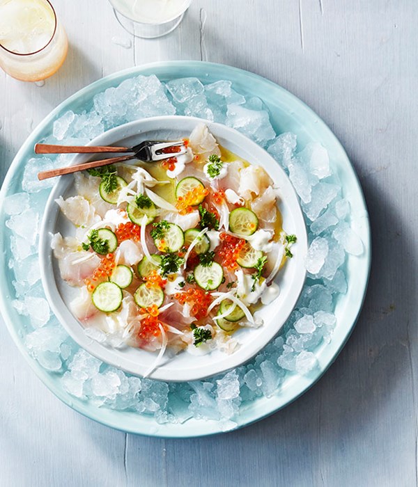 Snapper crudo with roe and cucumber