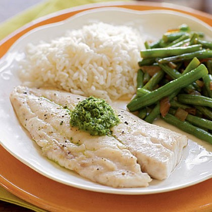Snapper with basil-mint sauce