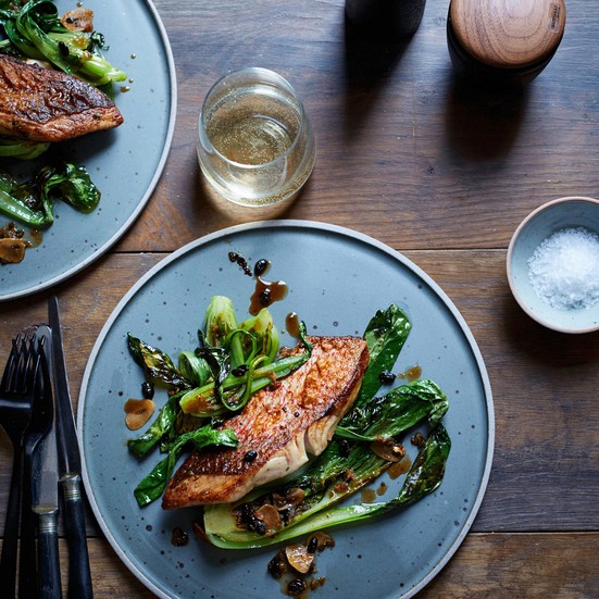 Snapper with black beans and bok choy