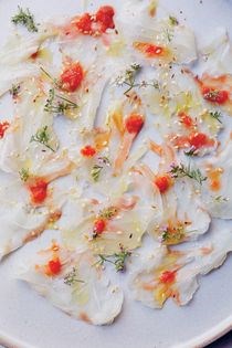 Snapper with citrus chile paste, cilantro flowers & olive oil