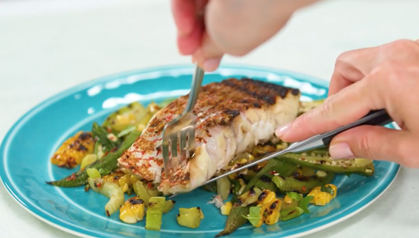 Snapper with corn-okra relish 