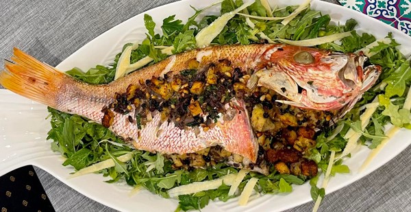 Snapper with pine nut & herb stuffing (Dentice ripieni con pinoli e erbette di campo)
