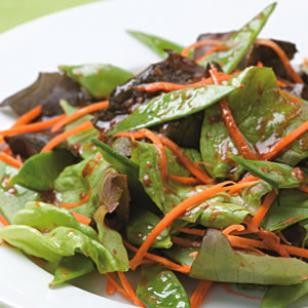 Snow pea & carrot salad with miso-tamari dressing