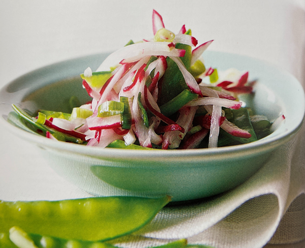 Snow pea, scallion, and radish salad