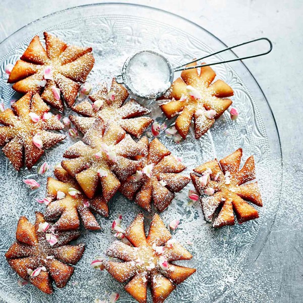Snowflake beignets with peppermint sugar