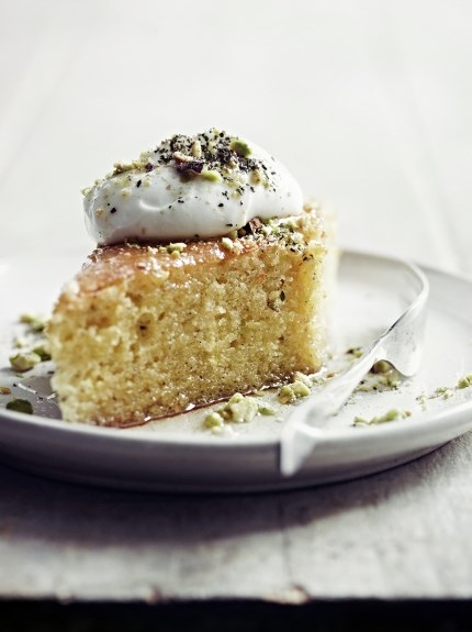 Soaked pistachio and citrus cake