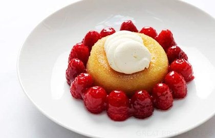 Soaked savarin with Scottish raspberries