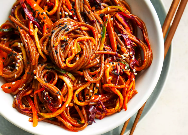 Soba and zucchini salad with gochujang dressing