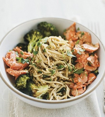 Soba bowls with tea-poached salmon