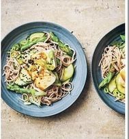 Soba noodle bowls with asparagus, tofu & ginger dressing