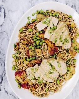 Soba noodle salad with edamame and kimchi