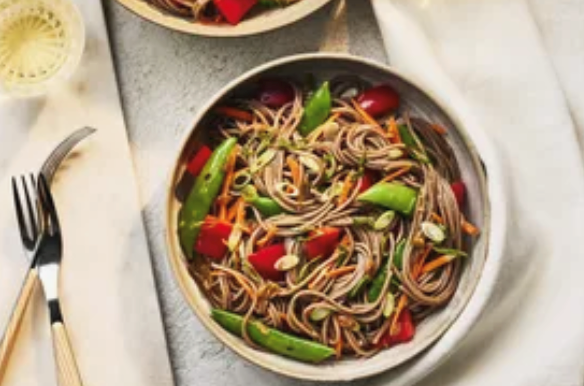 Soba noodle salad with ginger-scallion dressing